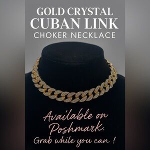 ✨ Gold Crystal Cuban Link Choker Necklace – Statement Piece ✨